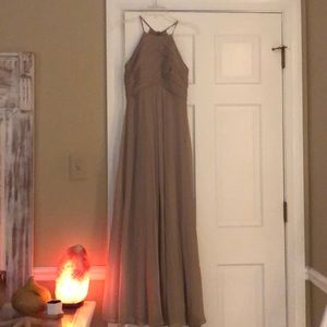 Long grey / beige high neck halter dress